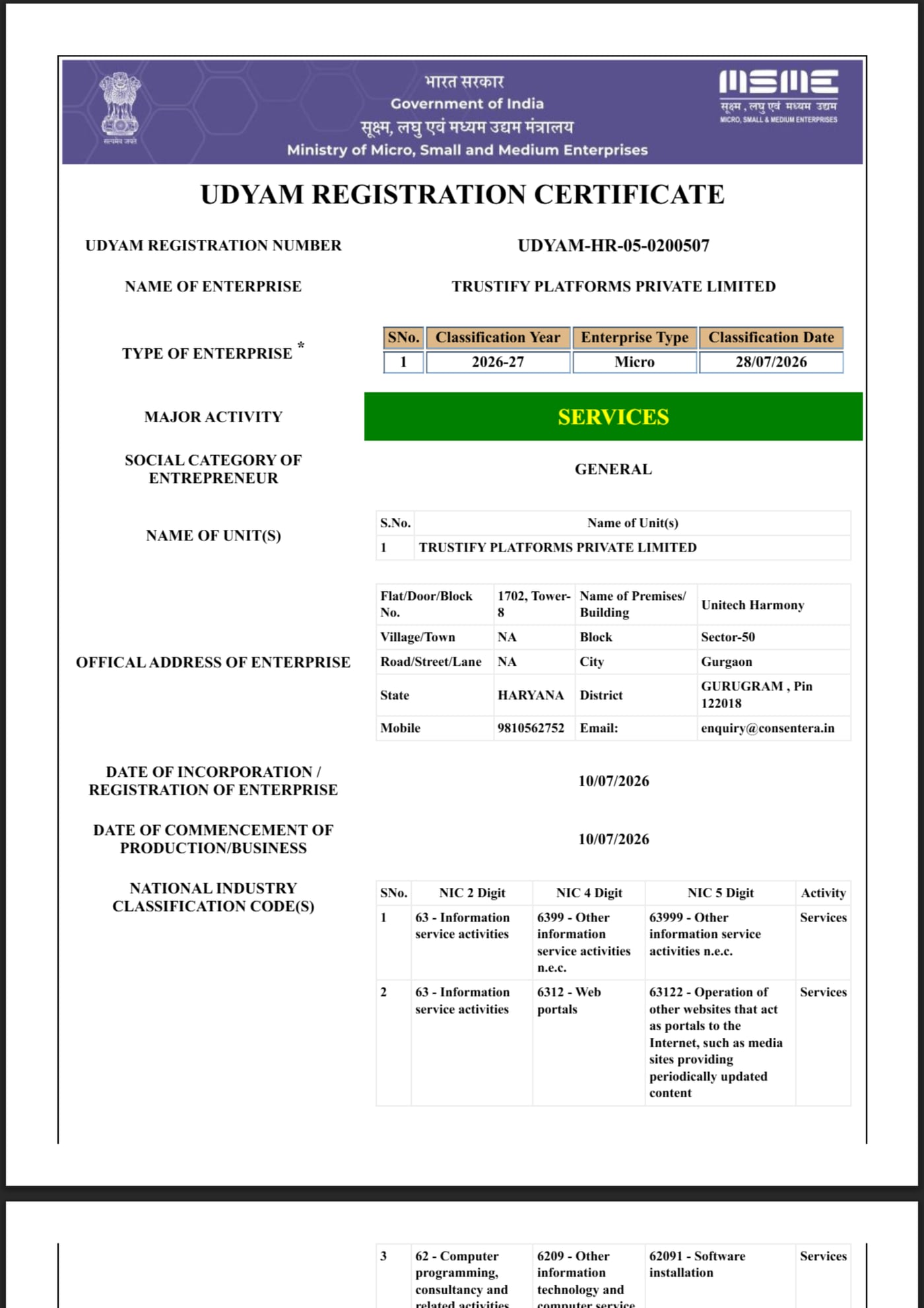 Udyam Registration Certificate